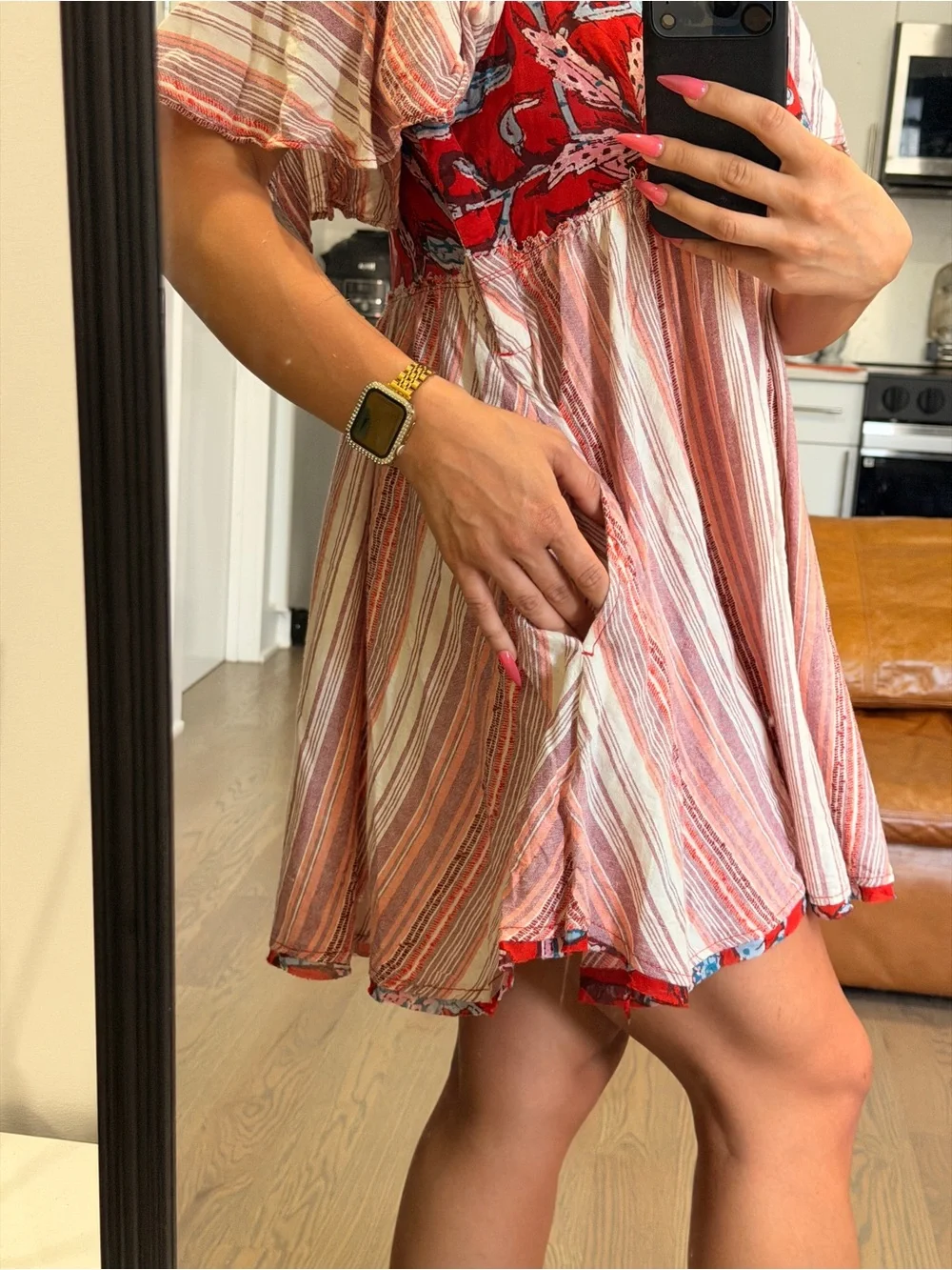 Free People Under The Sun Tunic Dress Floral Striped Red Rome
